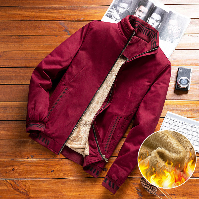 Men's Padded Bomber Jacket with Teddy Fleece Lining and Stand-Up Collar Chichicherry