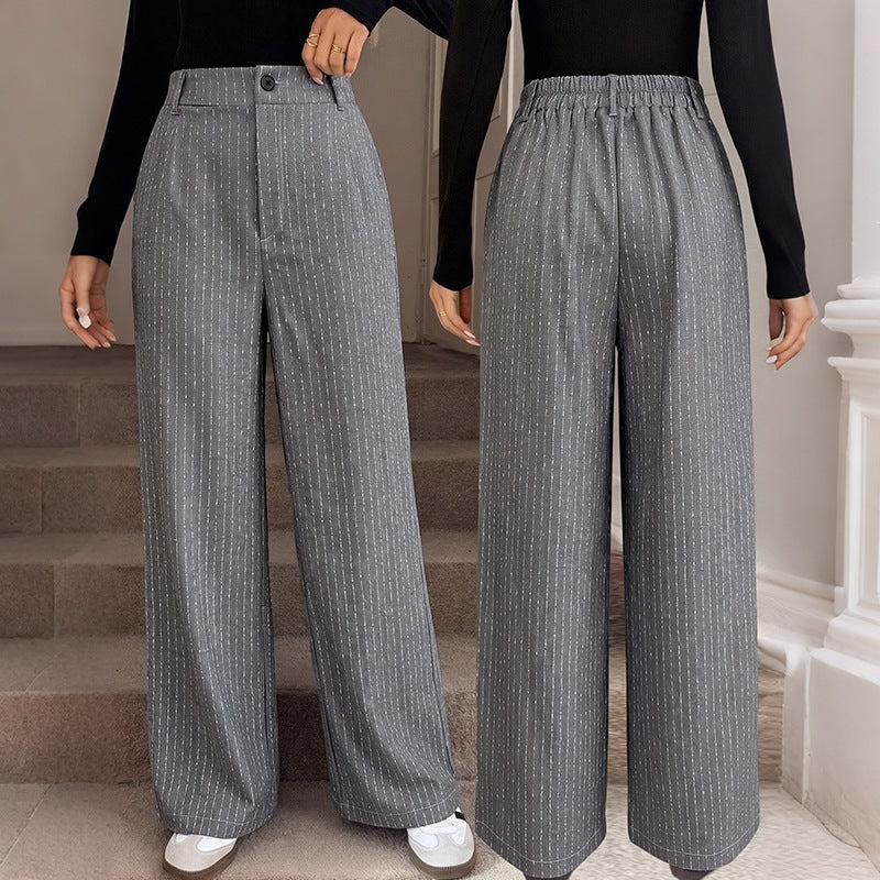 Women Wide Pinstripe Trousers with High Waist and Wide Leg Chichicherry