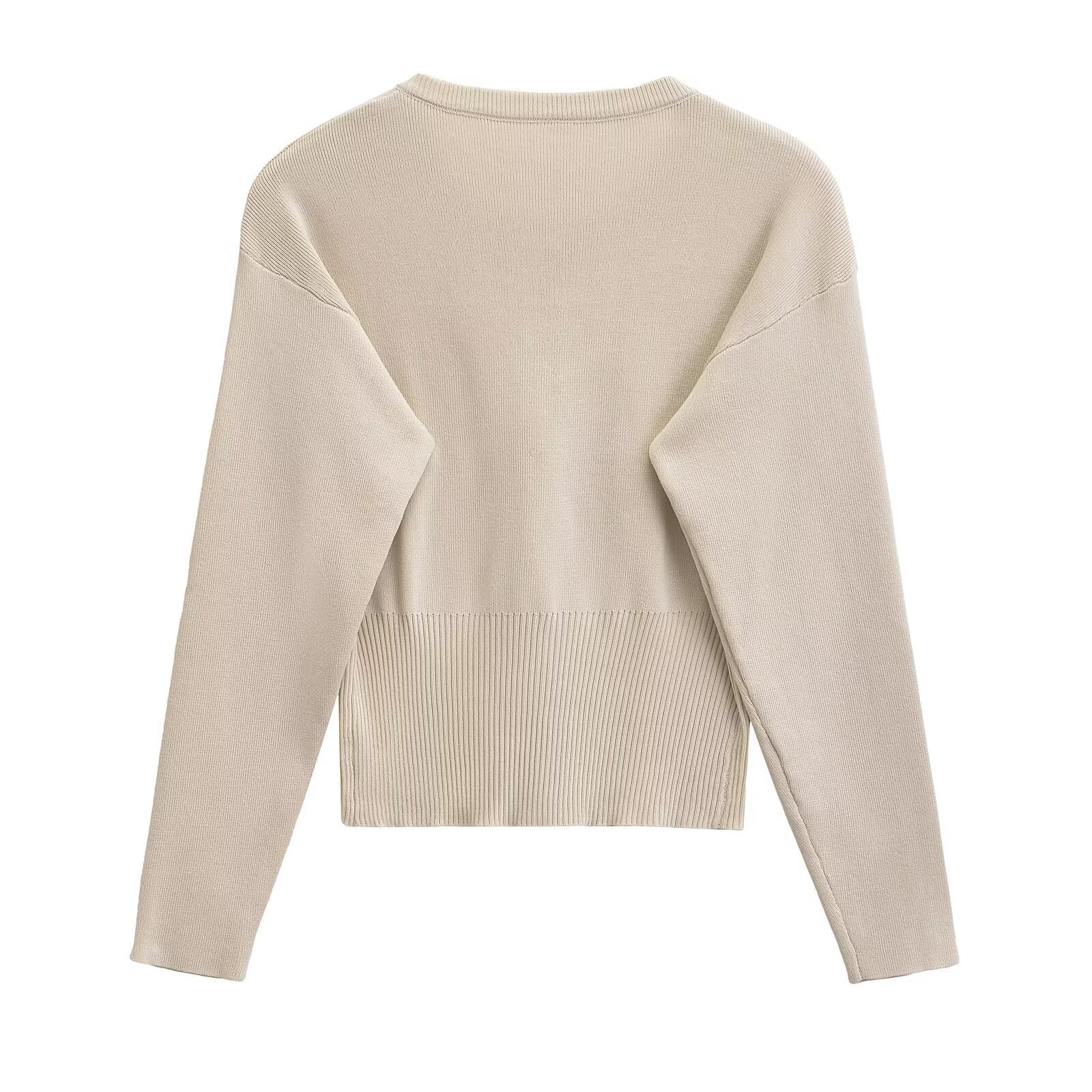 Women's Short Fine Knit Cardigan with Tailored Ribbed Waistband and Continuous Button Placket Chichicherry