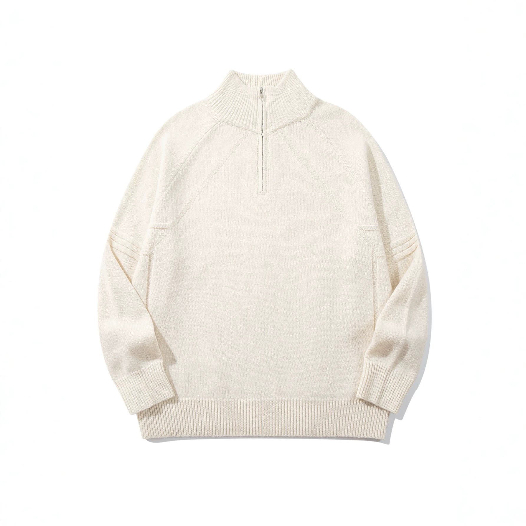 Unisex Halfzip Knit Sweater with High Ribbed Collar and Raglan Sleeves Chichicherry