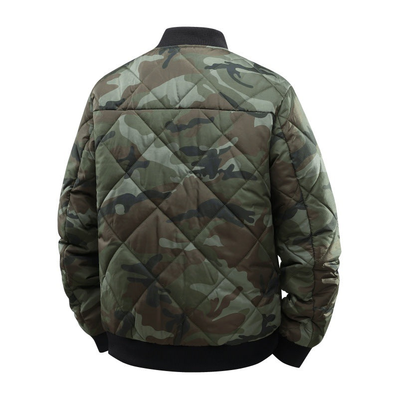 Men's Quilted Camouflage Bomber Jacket with Ribbed Cuffs and Two-Way Zipper Chichicherry