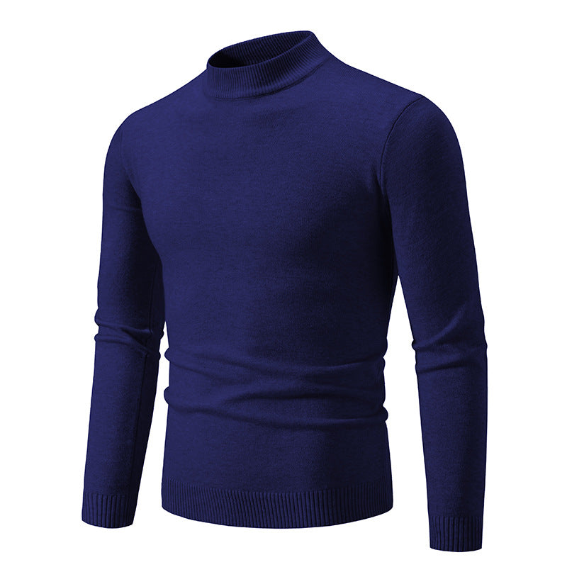 Men's Slim Fit Fine Knit Mock Neck Sweater with Ribbed Collar and Hem Chichicherry