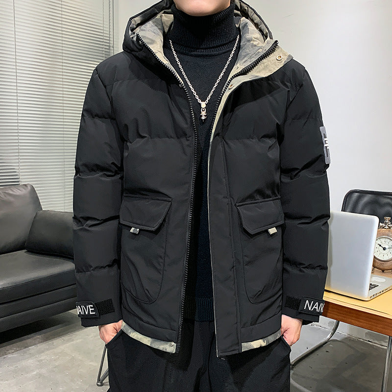 Men's quilted hooded jacket with flap pockets and adjustable Velcro cuffs Chichicherry