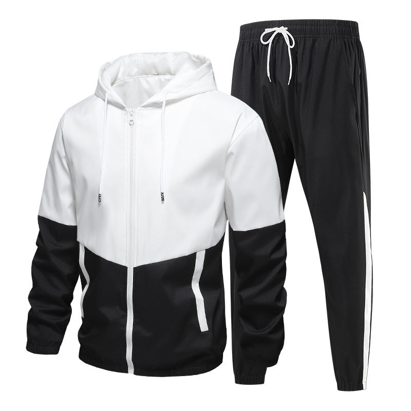 Men's Two-Piece Training Set with Hooded Windbreaker and Tapered Jogging Pants Chichicherry