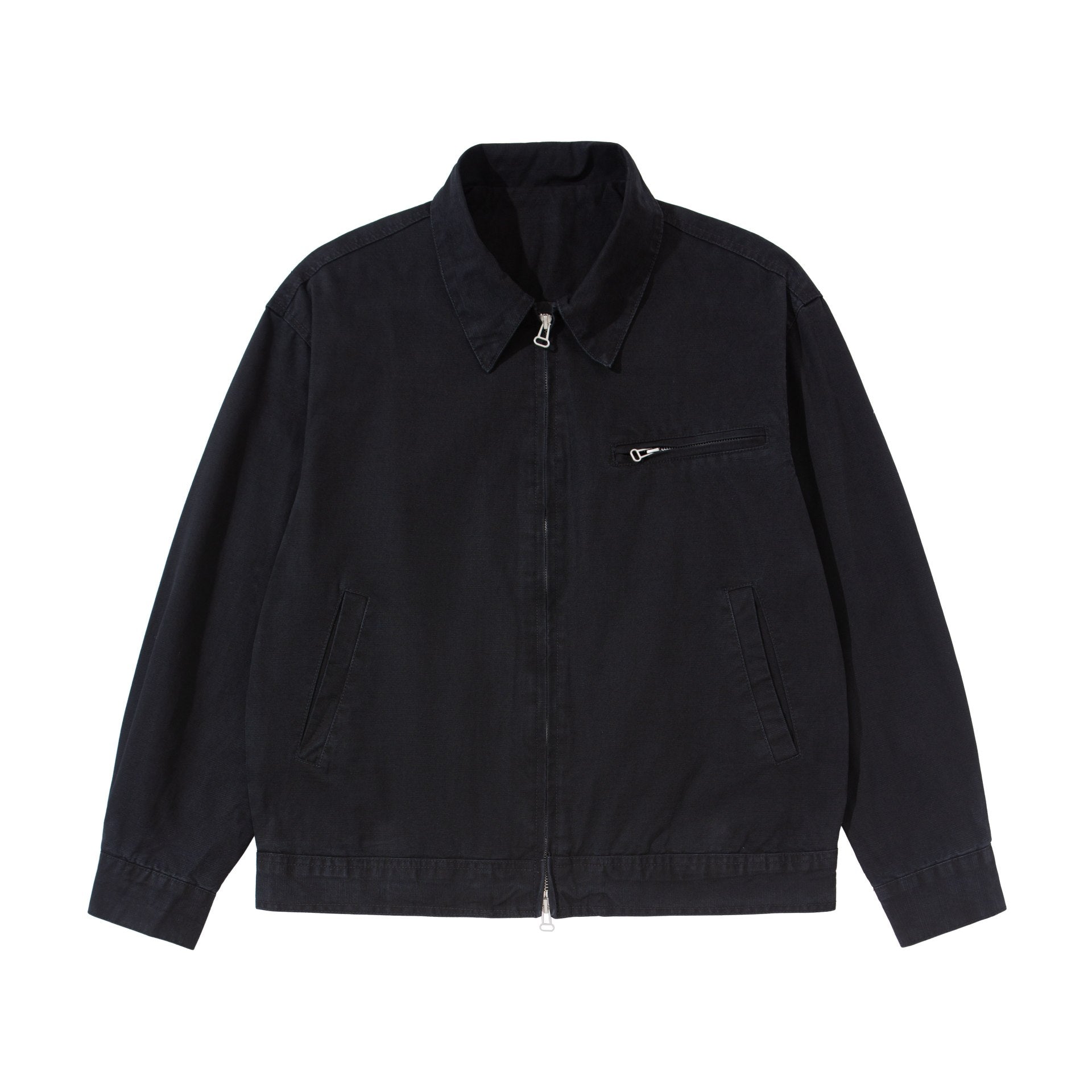 Men's Short Blouson in Vintage-Washed Canvas with Two-Way Zipper Chichicherry