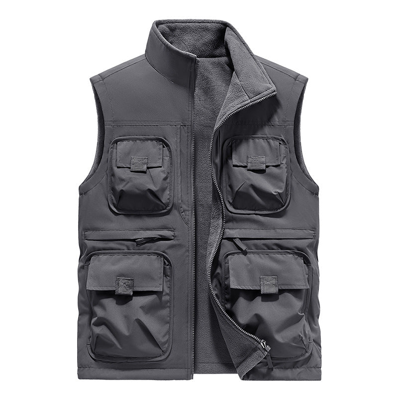 Men's Insulated Utility Vest with Fleece Lining and Multiple Pockets Chichicherry