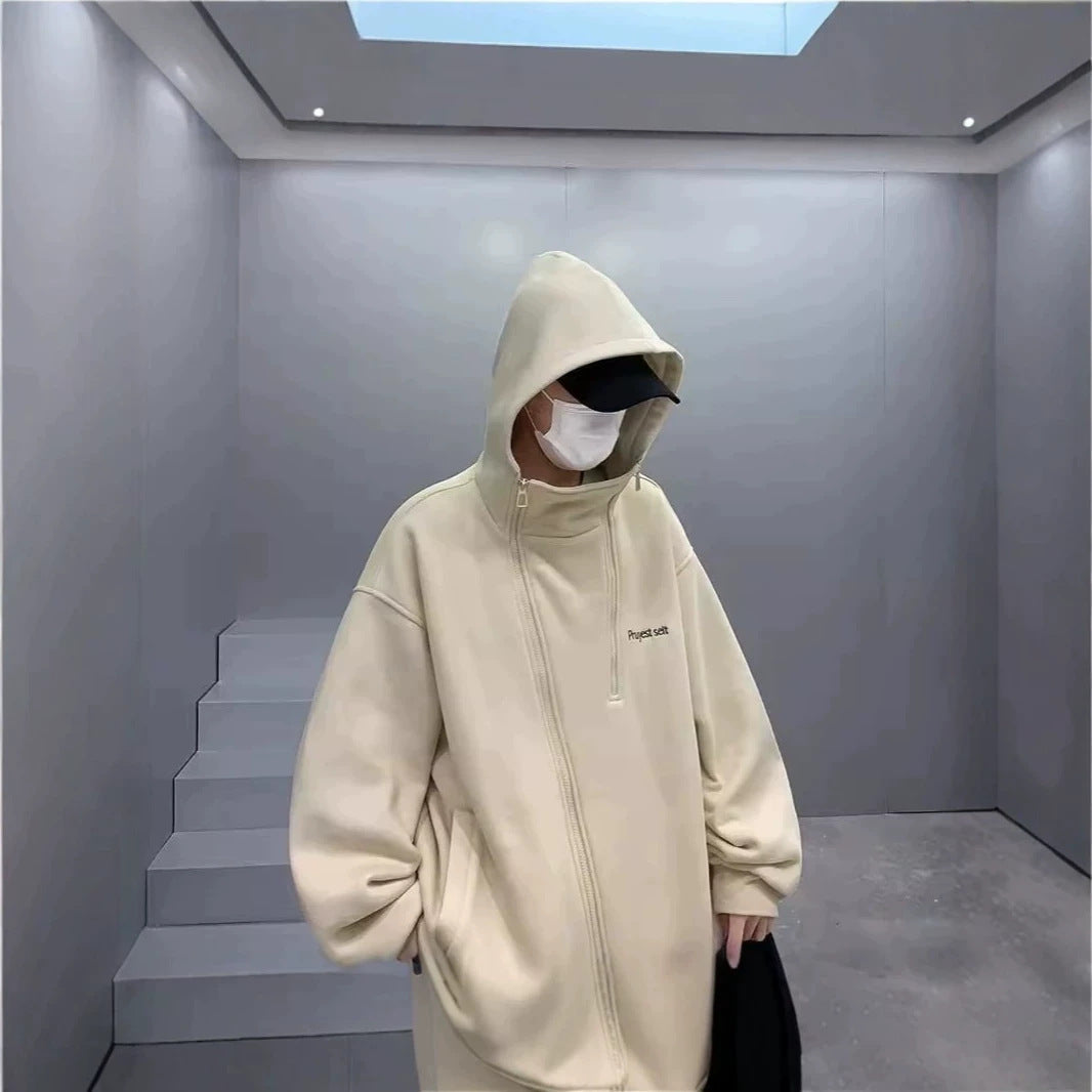 Unisex Oversized Fleece Jacket with High Collar and Zipper Chichicherry