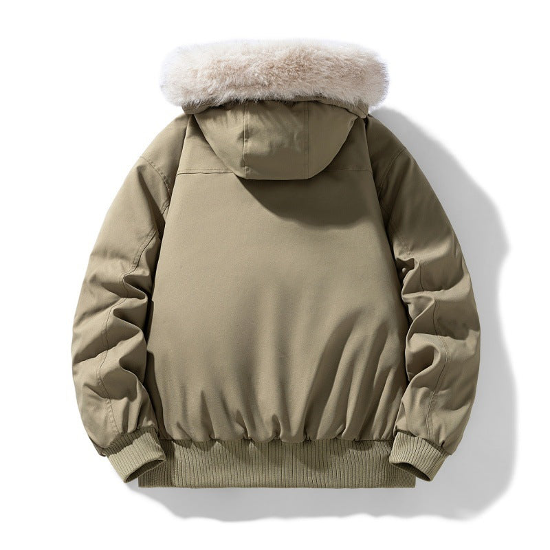 Men's Padded Winter Jacket with Faux Fur Hood, Quilted Checkered Lining and Bomber Cuffs Chichicherry