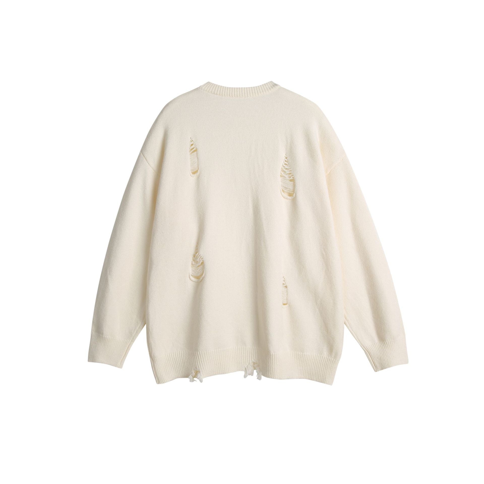 Unisex Oversize Knit Sweater with Destroyed Detail and Ribbed Cuffs Chichicherry