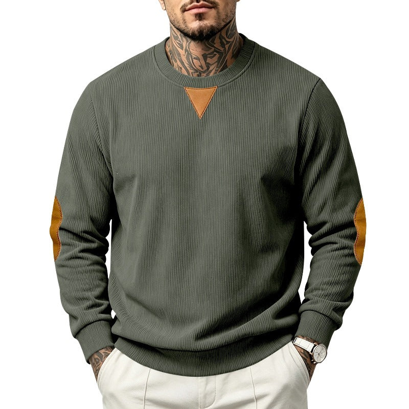 Men's ribbed knit sweatshirt with elbow patches and ribbed round neck Chichicherry