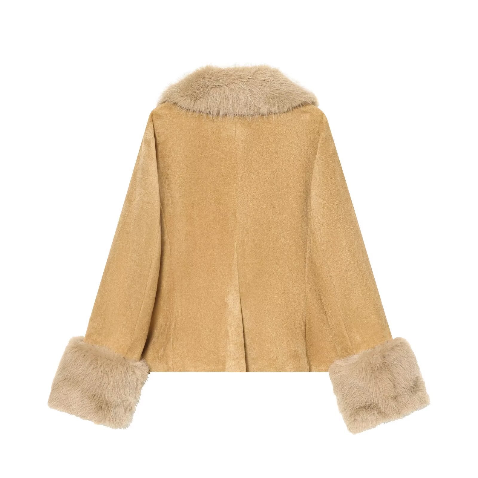 Women's short jacket made of faux suede with voluminous shawl collar and fur cuffs Chichicherry