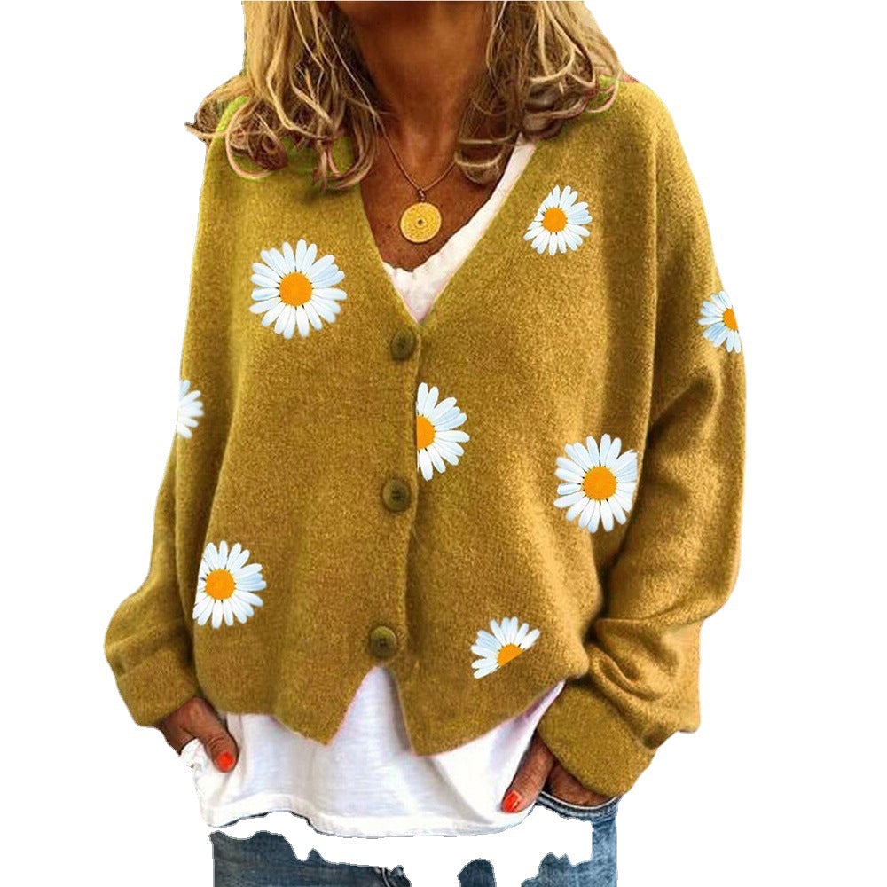 Women's knit cardigan with daisy embroidery Chichicherry
