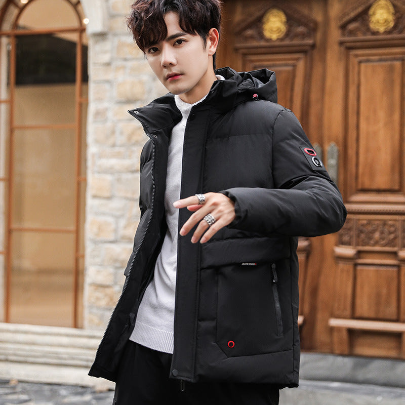 Men's padded parka with hood, high stand-up collar and utility pockets Chichicherry