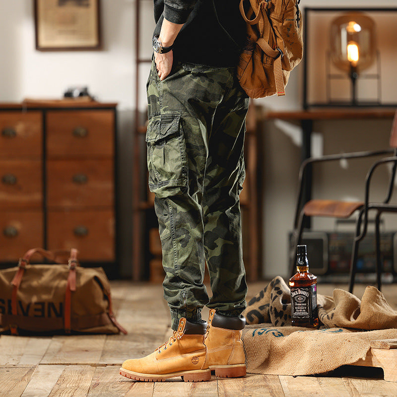 Men's cargo pants in jogger style with drawstring elastic cuffs and multiple pockets Chichicherry