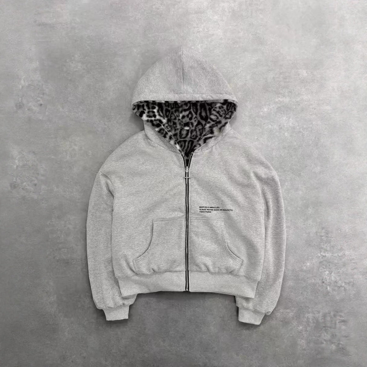 Unisex hooded sweatshirt jacket with faux fur lining, cropped cut and cross zipper Chichicherry