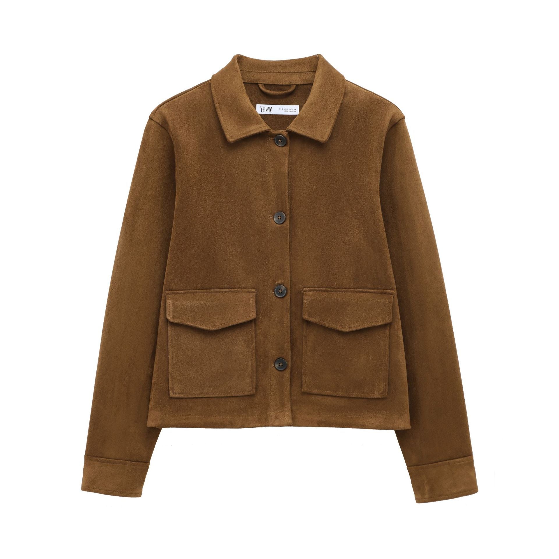 Ladies Short Suede Look Jacket with Flap Pockets Chichicherry