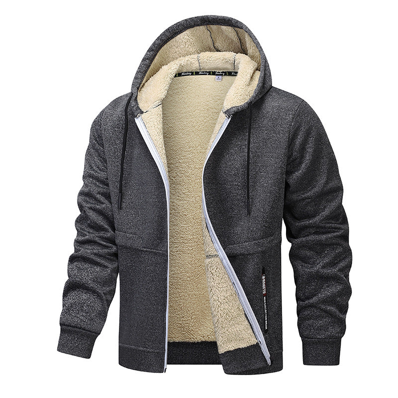 Men's Sherpa-lined Zip Hoodie Jacket in Urban Casual Style with Teddy Fleece Lining Chichicherry