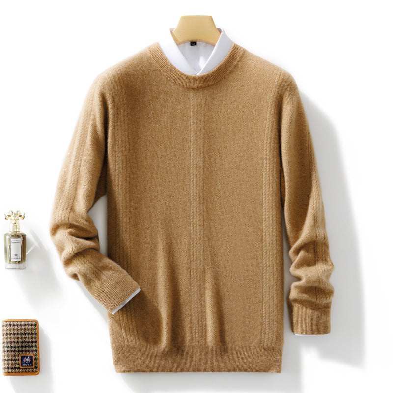 Men's round neck sweater made of cashmere look with vertical cable lace structure and ribbed hem Chichicherry