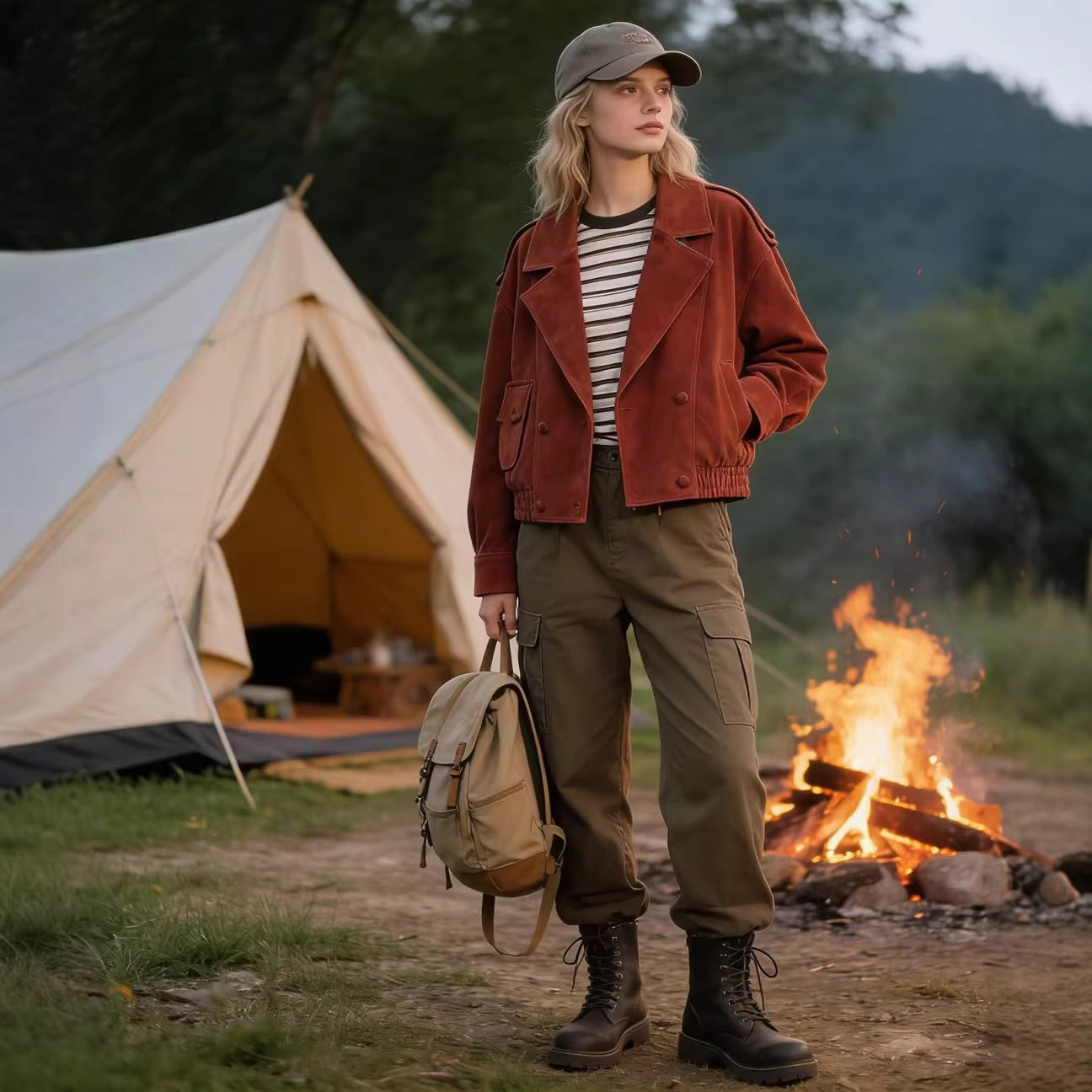 Women's short jacket made of suede in an oversized cut with a double-breasted button placket Chichicherry
