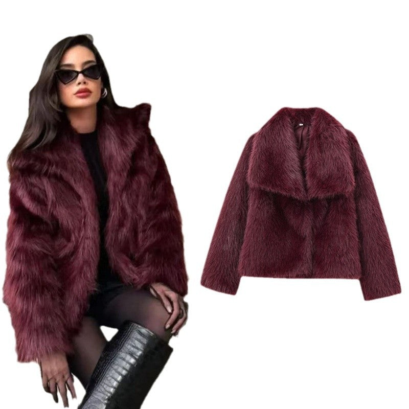 Women's Short Faux Fur Jacket in Bolero Style with Extra Soft Shawl Collar Chichicherry