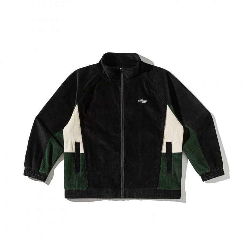 Unisex Boxy Cord Fleece Zip Jacket with Color Block Inserts and Stand Collar Chichicherry