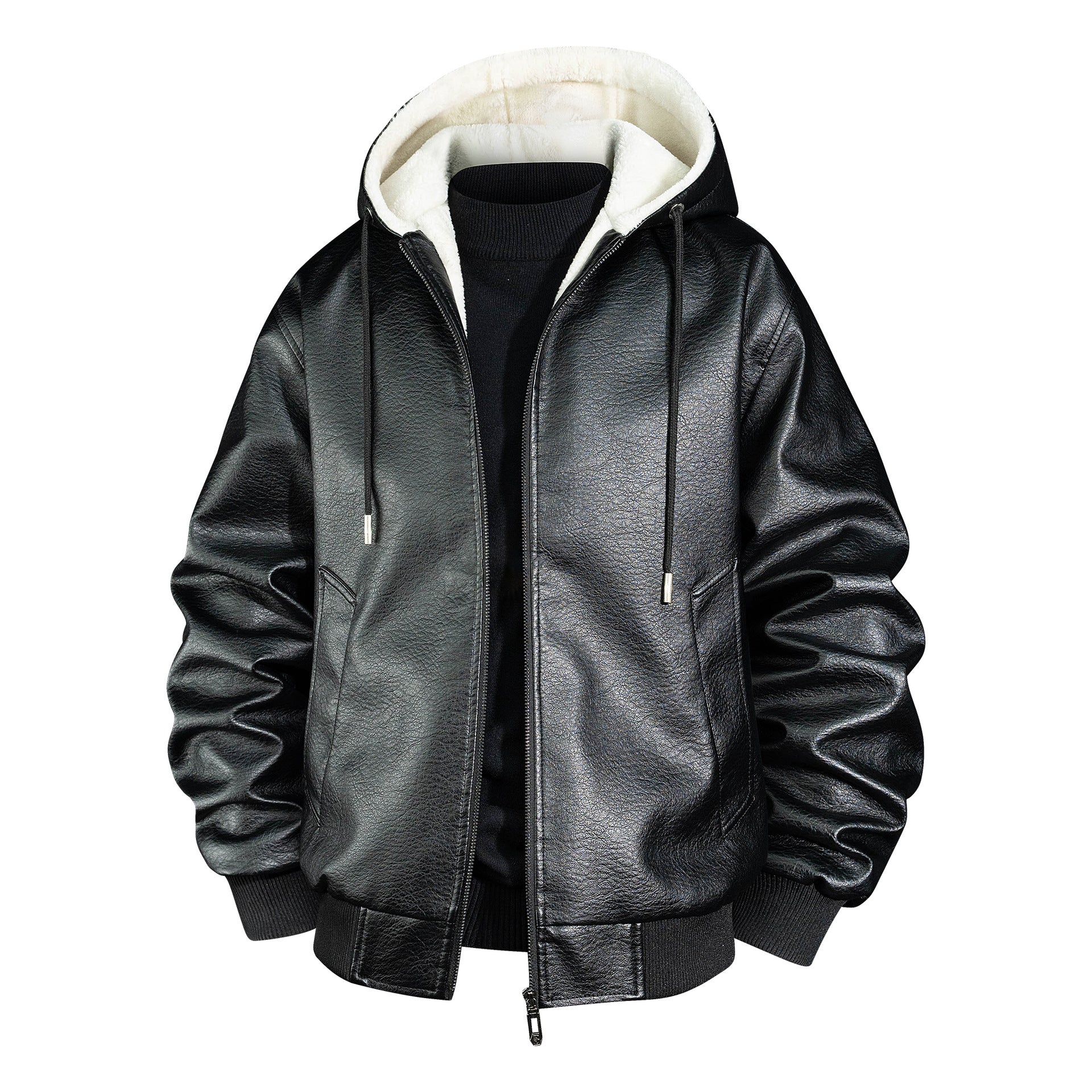 Men's leather bomber jacket with teddy lining and hood Chichicherry