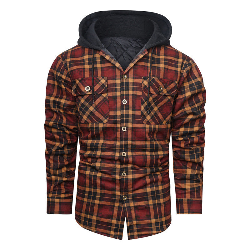 Men's hooded shirt jacket in check pattern with quilted lining Chichicherry