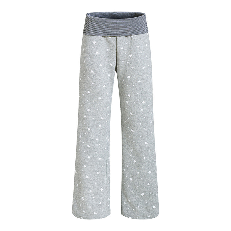Women's lounge pants with wide leg, high ribbed waistband and star print Chichicherry