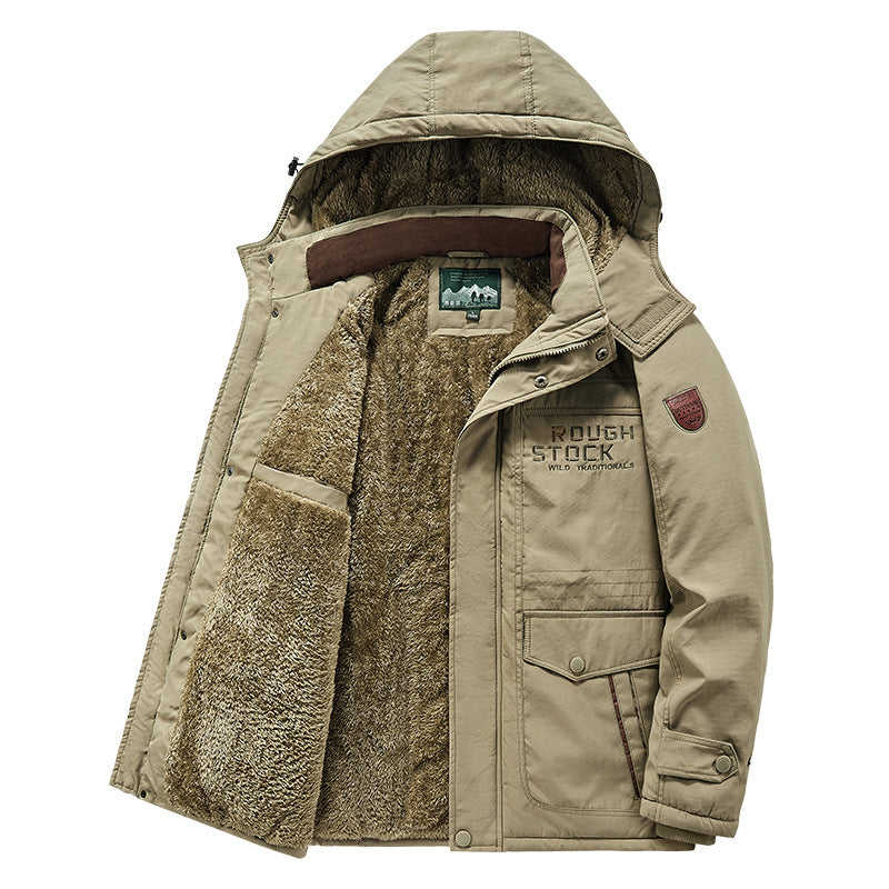 Men's warming padded hooded parka with continuous teddy fleece lining and utility pockets Chichicherry