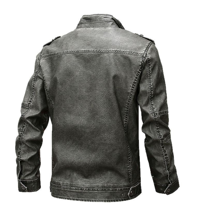 Men's vintage-inspired biker jacket in leather look with utility pockets and stand-up collar Chichicherry