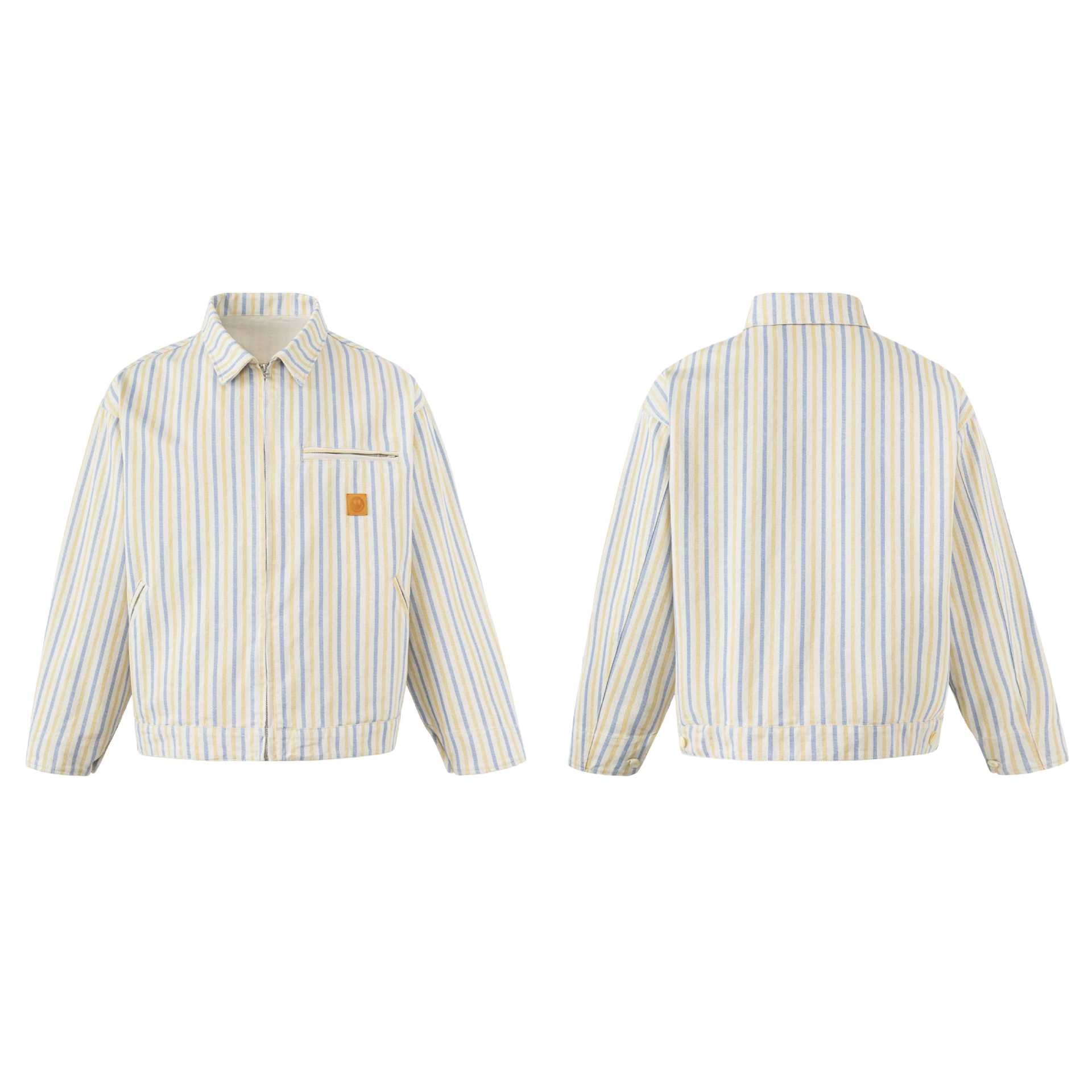 Unisex Striped lightweight Boxy transitional jacket with shirt collar and zipper Chichicherry