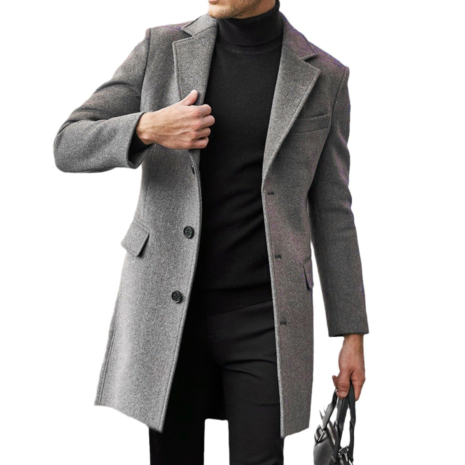 Men's Elegant Wool Coat with Tailored City Cut, Notch Lapels and Flap Pockets Chichicherry