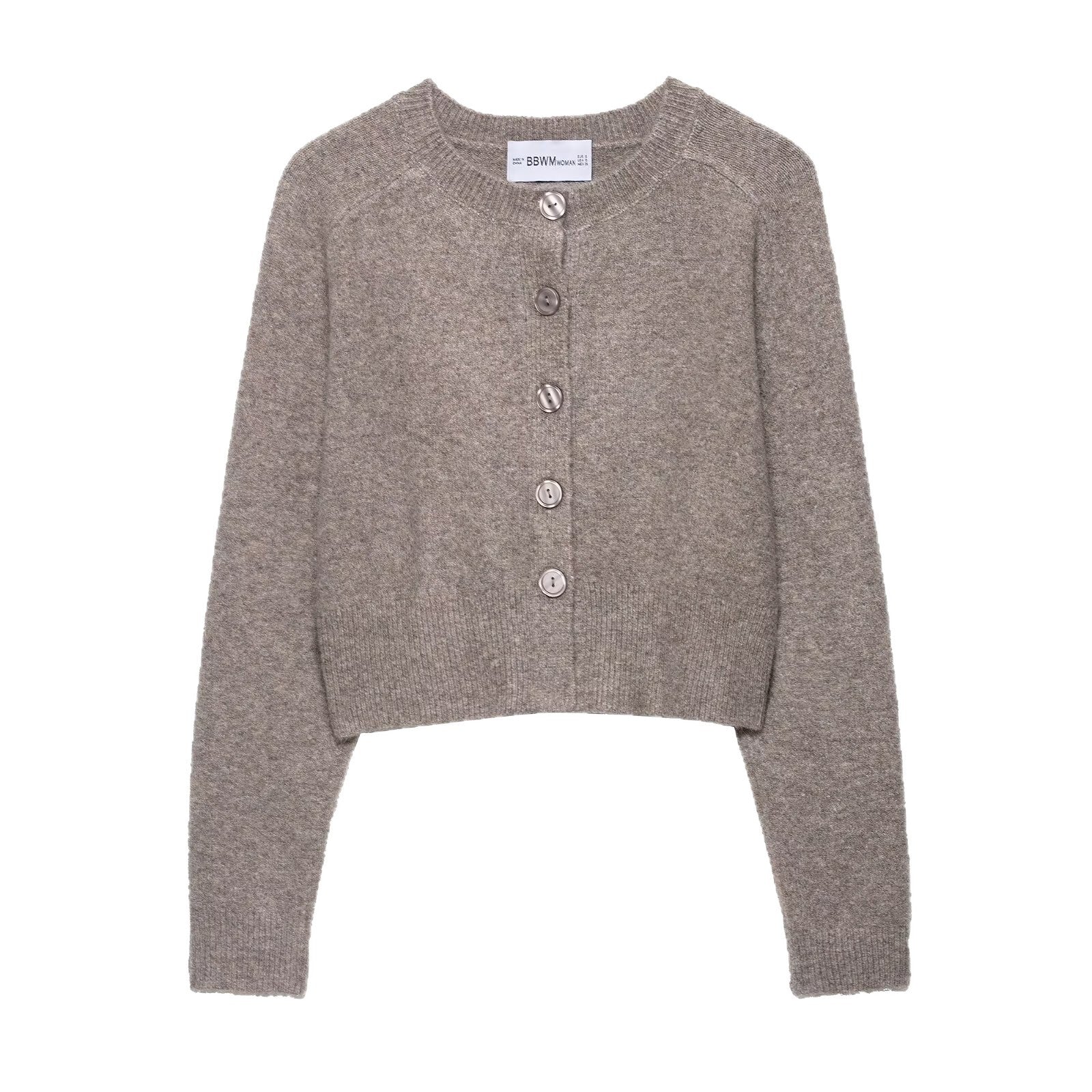 Ladies Cropped Raglan Cardigan with Pearl Buttons and Wide Ribbed Hem Chichicherry