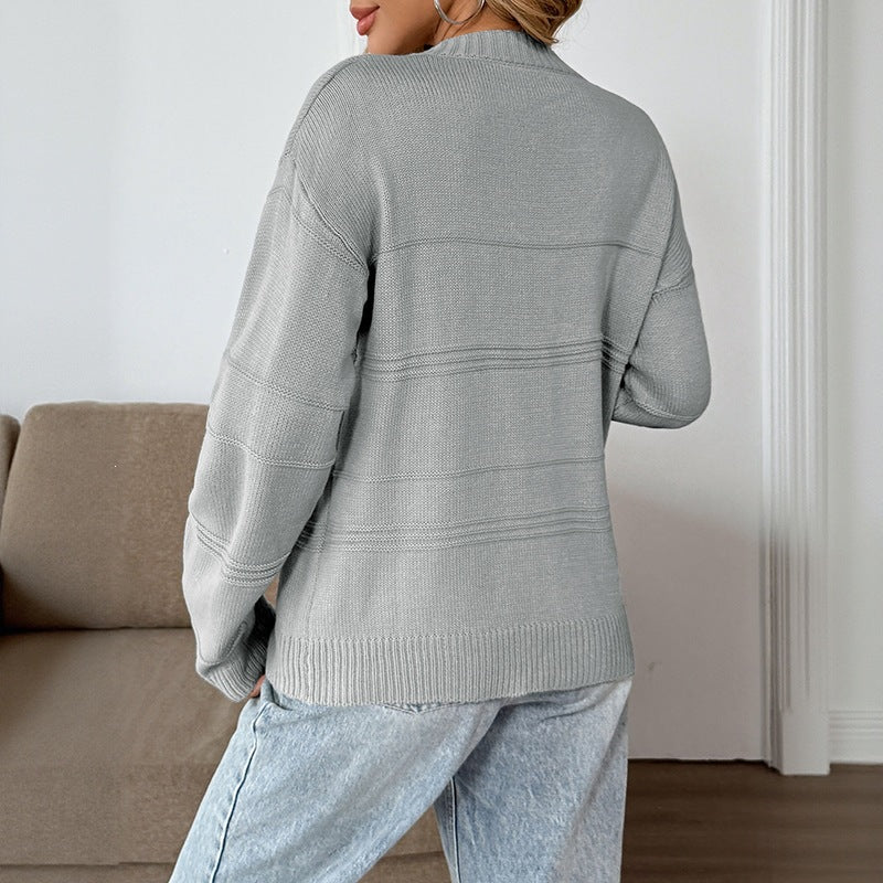 Women's Casual Oversized Knitted Sweater with Asymmetrical V-Neck and Off-Shoulder Silhouette Chichicherry