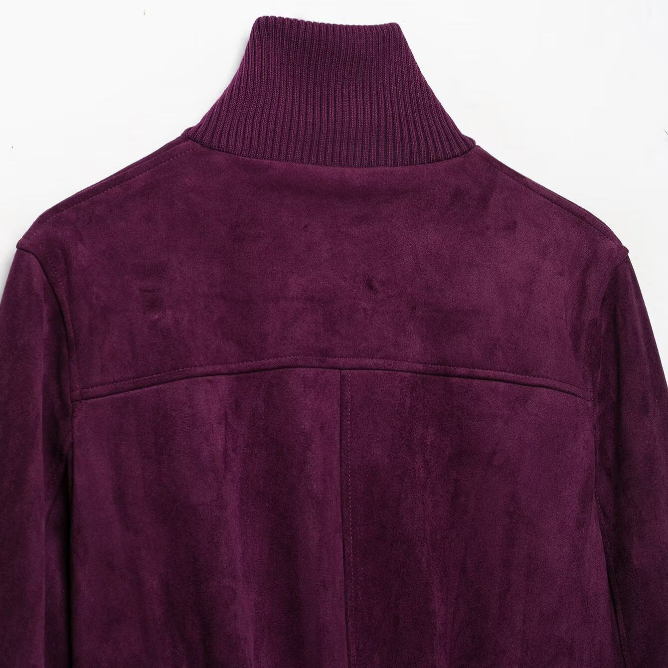 Women Cropped Velvet Jacket in Bomber Style with High Ribbed Collar and Waistband Chichicherry