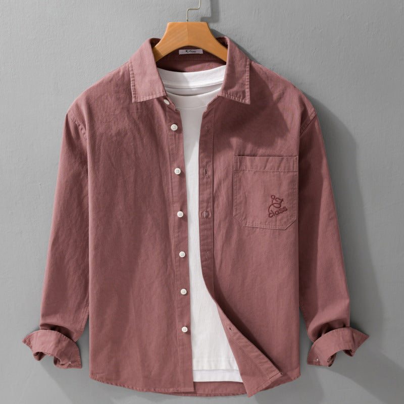 Men's Fine Cord Overshirt in Overshirt Style with Kent Collar and Patch Chest Pocket Chichicherry