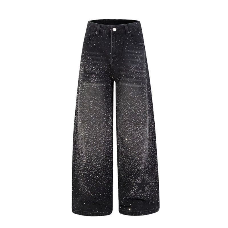 Women wide high-cut palazzo jeans with glitter effect and vintage wash Chichicherry