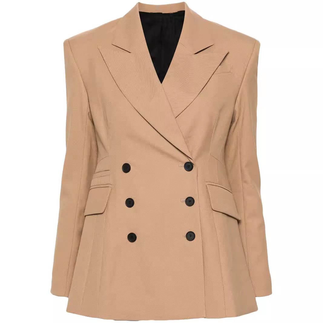 Women Two-Piece Tailored Double-Breasted Blazer Trousers Suit with Flared Palazzo Pants Chichicherry