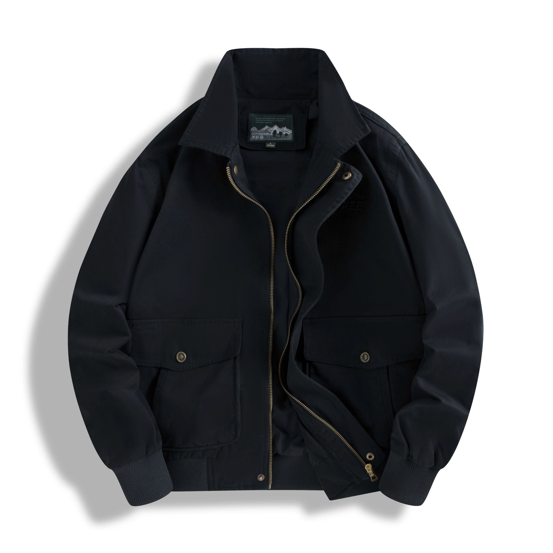 Men's Classic Field Bomber Jacket with Two-Way Zipper and Flap Pockets Chichicherry