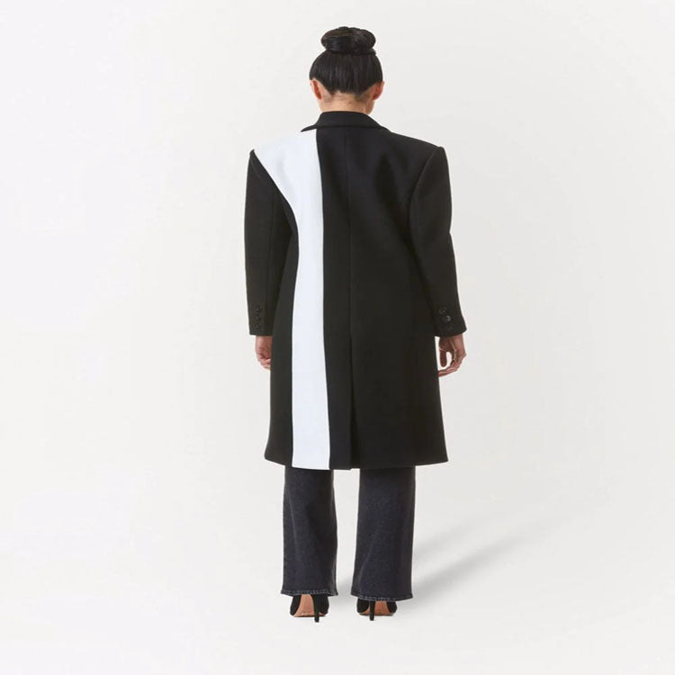 Women's Tailored Midi Long Coat in Clean Tailoring with Contrasted Lining and Shawl Collar Chichicherry