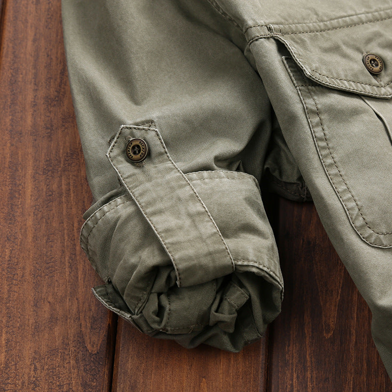 Men's Longline Canvas Overshirt in Utility Style with Chest Flap Pockets Chichicherry