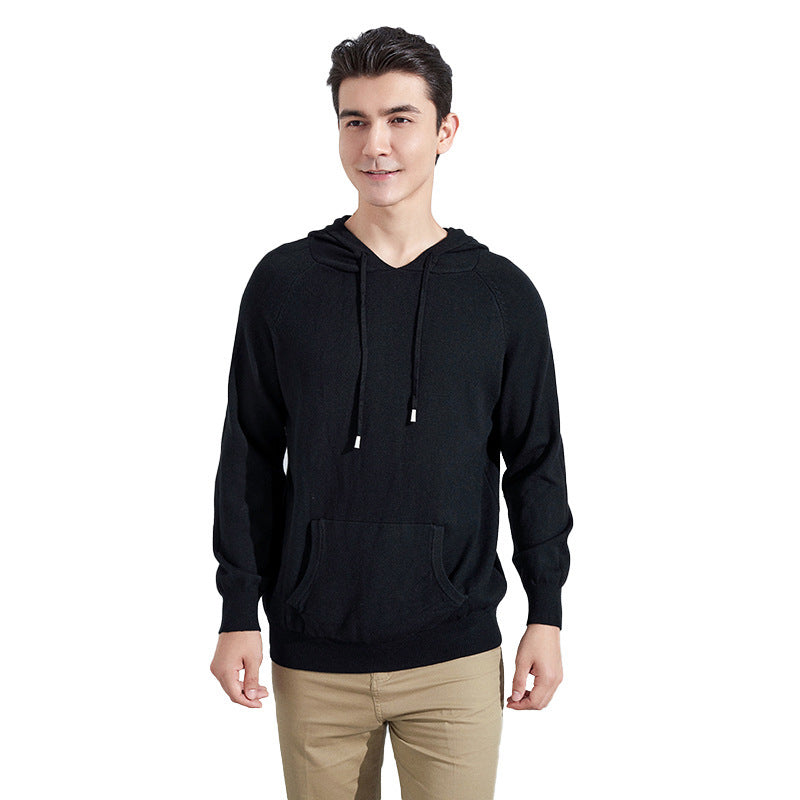 Men's Lightweight Hooded Fine Knit Sweater with Kangaroo Pocket and Raglan Sleeves Chichicherry