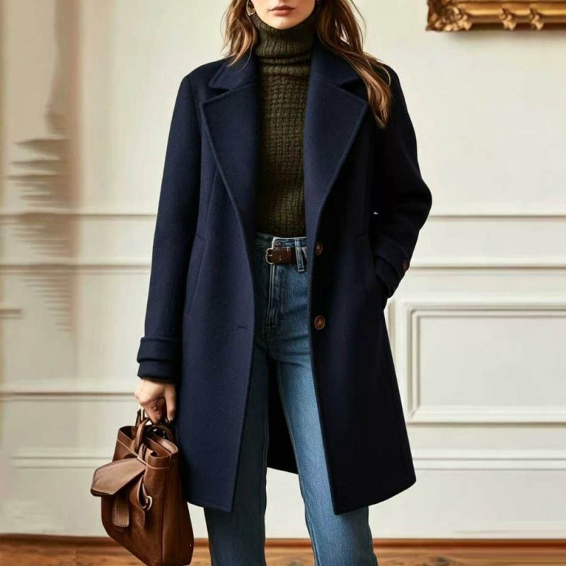 Women's Elegant Wool Coat with Tailored Fit and Notched Lapel Chichicherry
