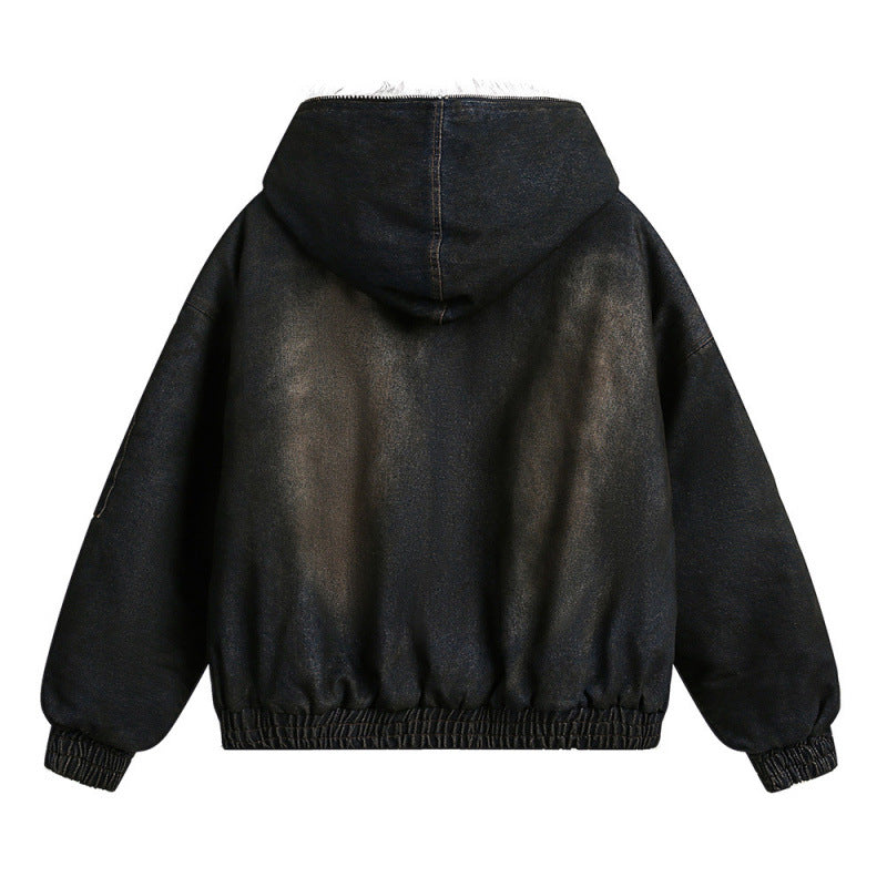 Men's Padded Bomber Jacket with Teddy Lining, Hood and Used Finish Chichicherry