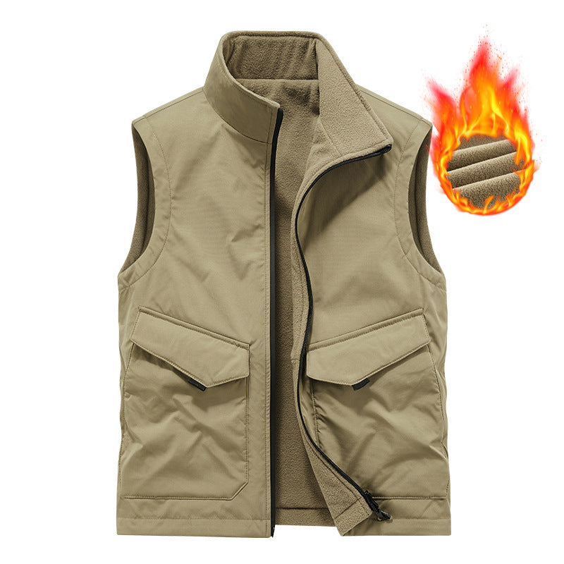 Men's Thermal Fleece Vest with Soft Teddy Fleece, Stand-Up Collar and Front Pockets Chichicherry