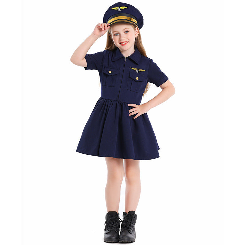 Girl pilot dress with stylish cut and detailed accessories Chichicherry