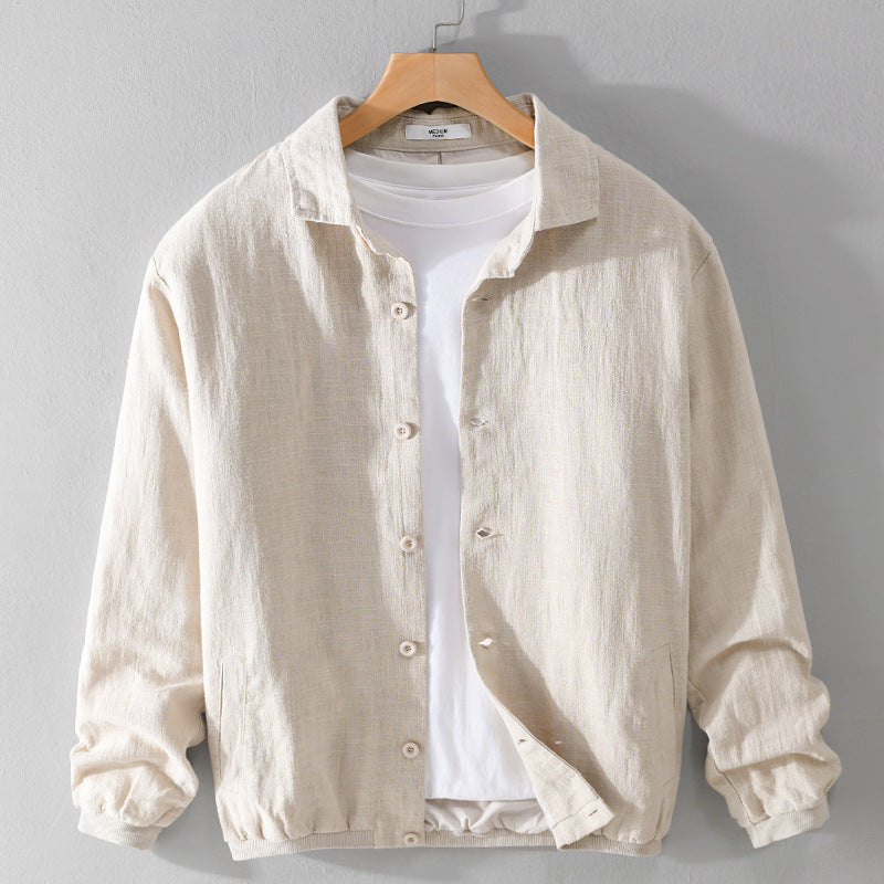 Men's Lightweight Linen Shirt Jacket with Button Placket and Relaxed Fit Chichicherry