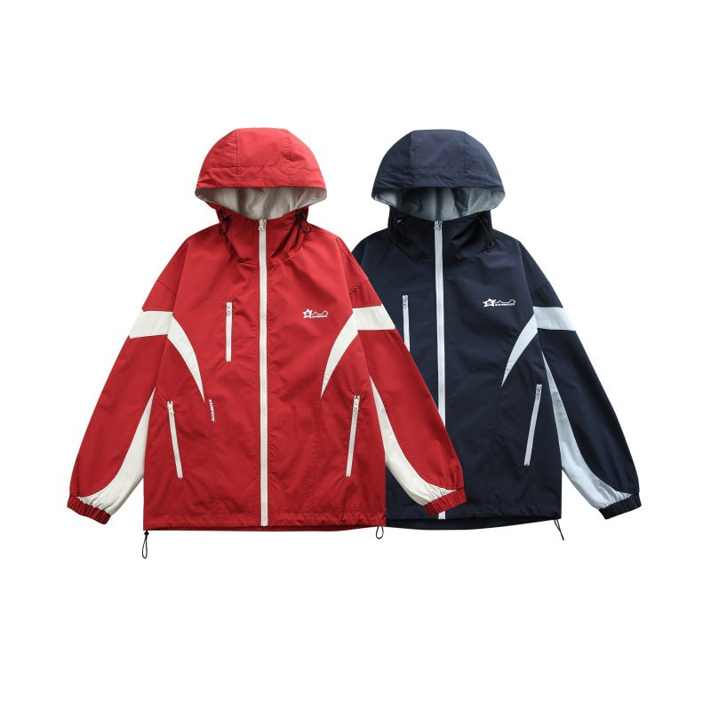 Unisex Technical Hooded Windbreaker Jacket in Boxy Cut with Contrasting Panels and Water-Repellent Zippers Chichicherry