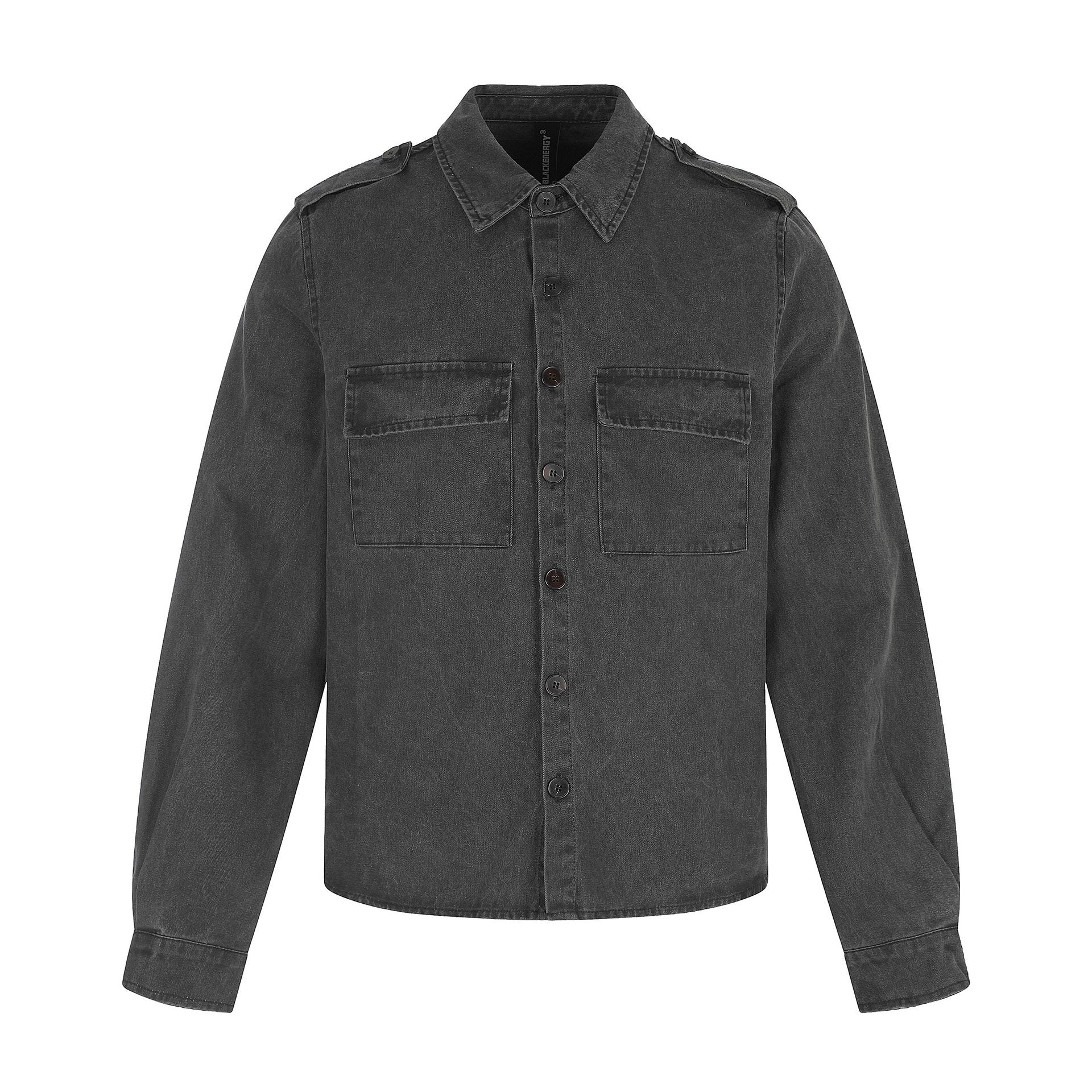 Men's shirt jacket made of washed denim with flap pockets and epaulettes Chichicherry
