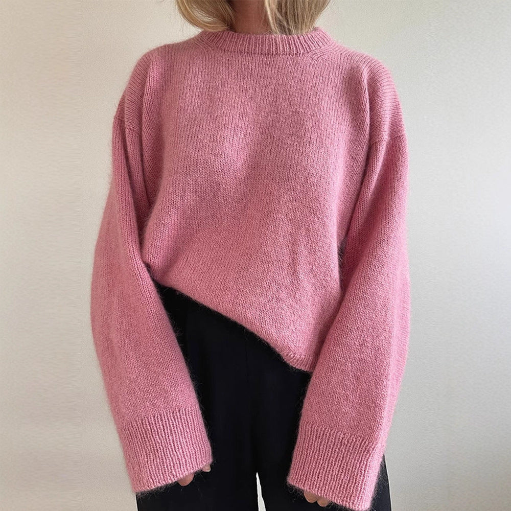 Women Oversized Mohair-Mix Sweater with Loose Silhouette and Ribbed Cuffs Chichicherry